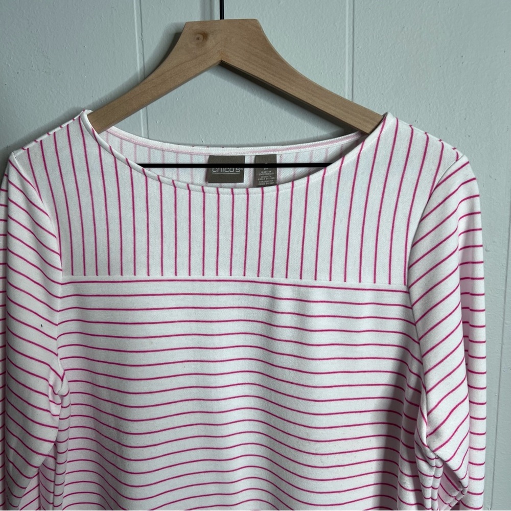 So SOFT CHICOS Women’s Size 2.  3/4 sleeve.  White with pink stripes.